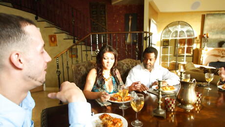 Attractive american wife Claire Dames in nice skirt fucked by huge dick in the ass after good blowjob outside